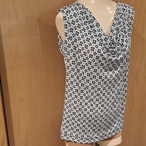 Geometric Sleeveless Top - Teal, Gray and White